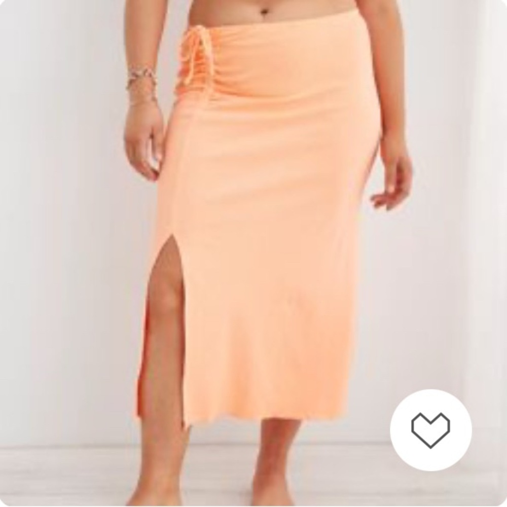 Aerie Beachwalk Peach Midi Skirt with Side Slit